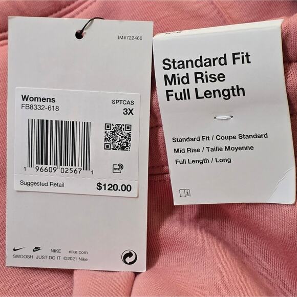 Nike Fleece Pants Salmon Pink Sportswear Sweatpants‎ Joggers Plus Size 3X New - Picture 15 of 15